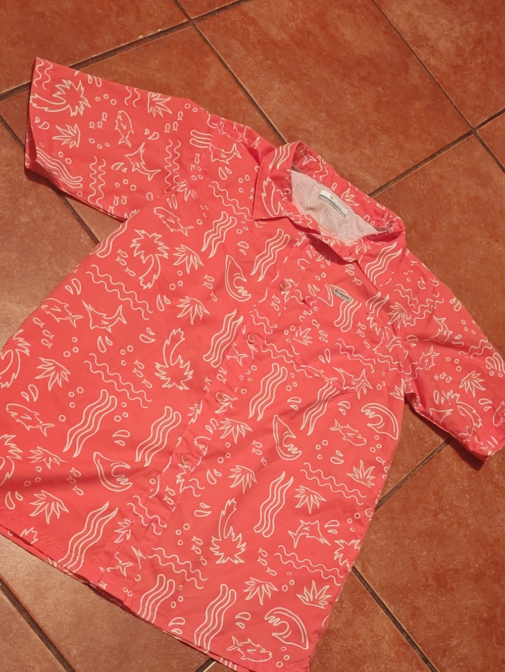 Columbia Coral Button-Front Tropical Print Shirt